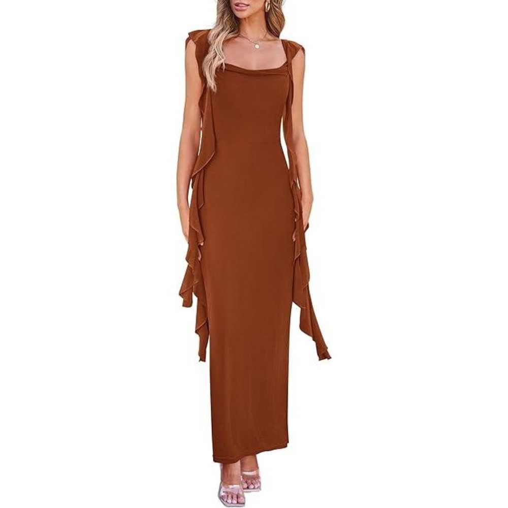 PRETTYGARDEN‎ Wedding Guest Dress Sleeveless Ruffle Formal Cocktail Maxi Bodycon